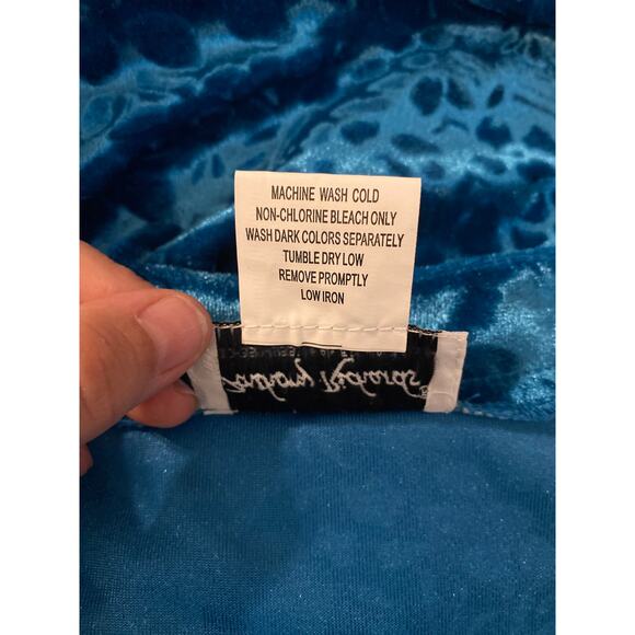 Anthony Richards Blue Velvet Textured Floral Top Long Sleeve Large Petite - Picture 6 of 6